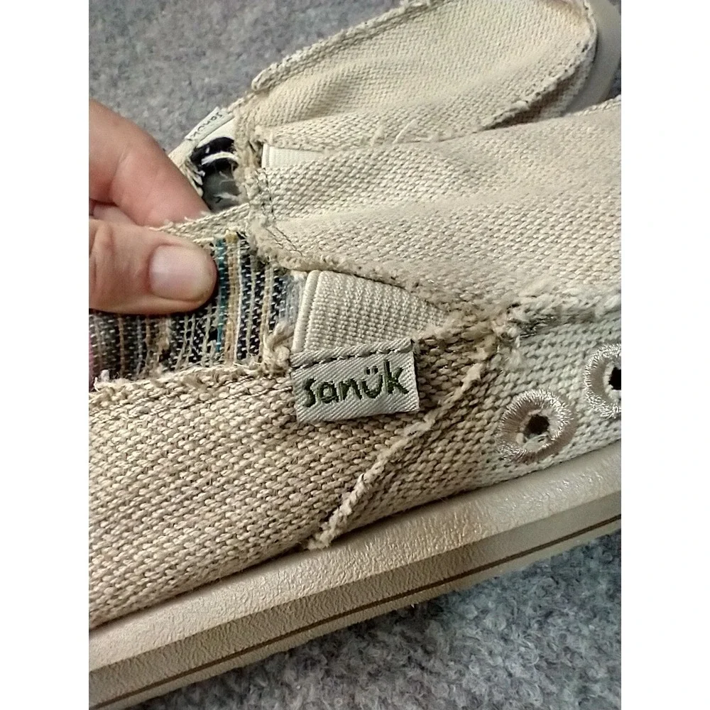 Sanuk Sideline Tan Khaki Canvas Slip On Loafers Mens 9 SWF1160 Casual Shoes
